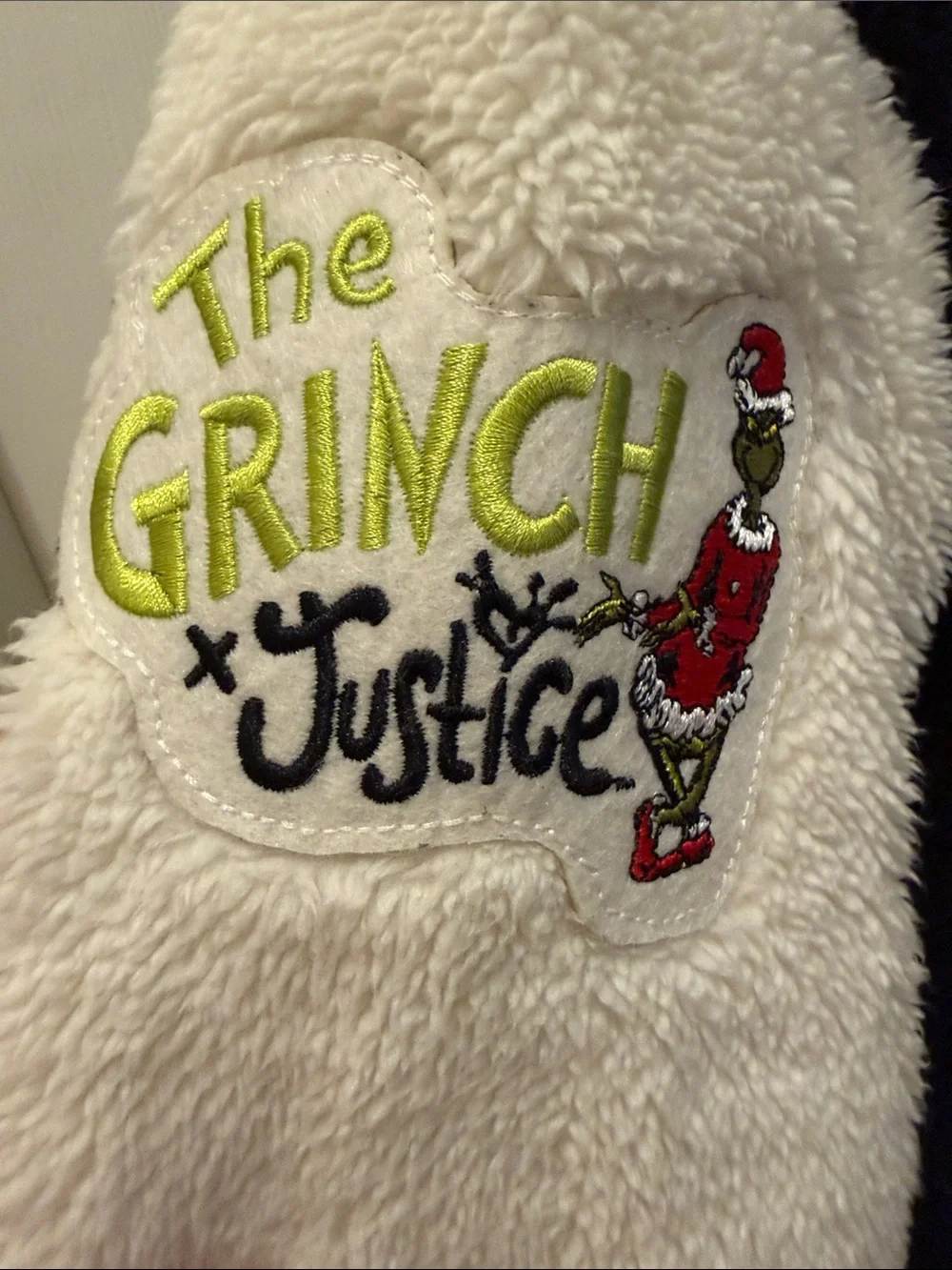 The Grinch Justice Black & White Varsity Style Jacket with Grinch Patch